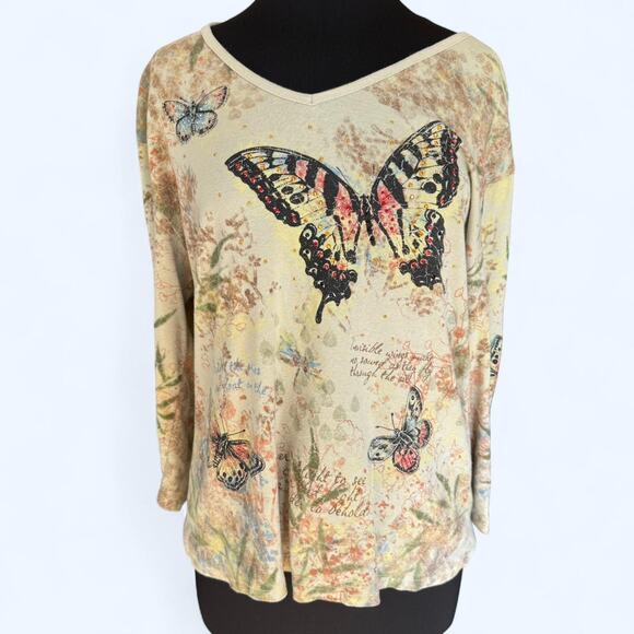 Morning Sun Tops - Y2K Fairycore Morning Sun Butterfly Top 2X – Beaded Naturecore Boho Blouse